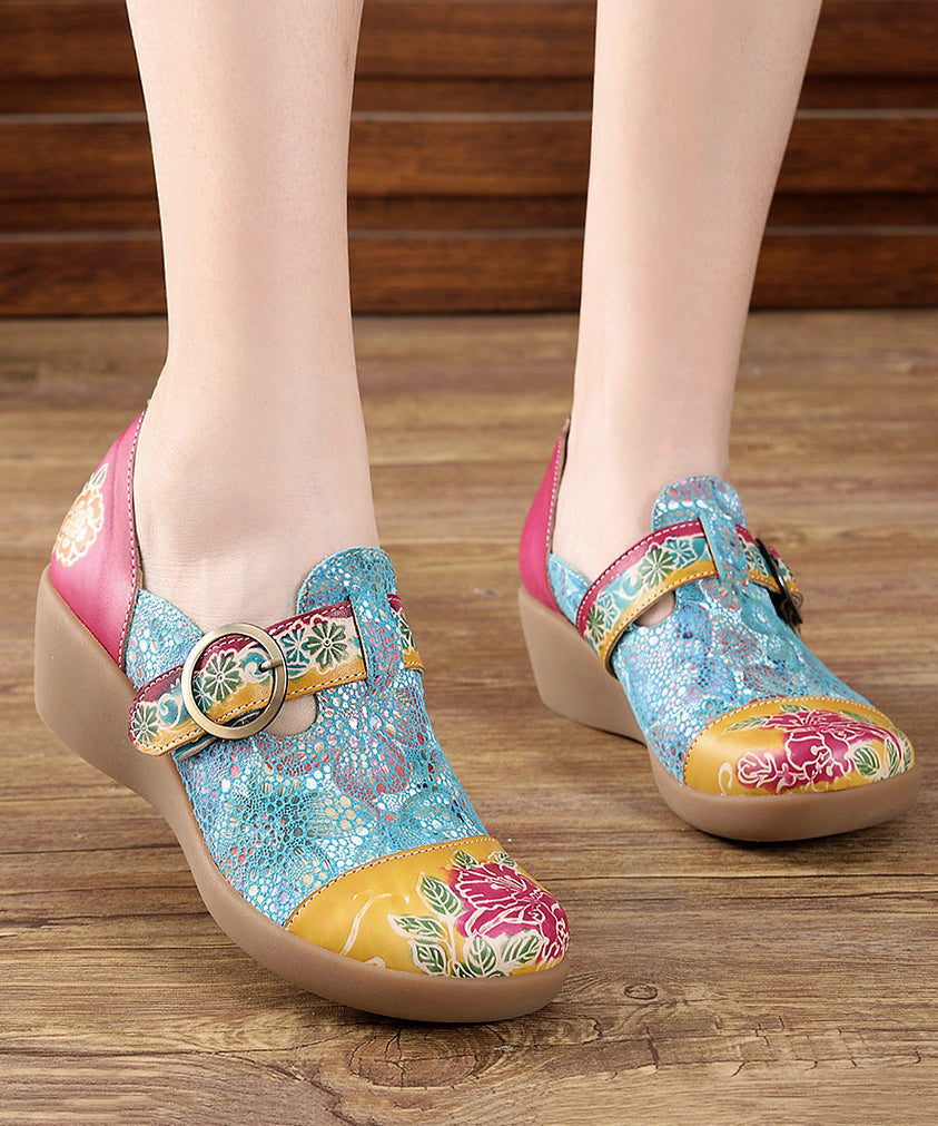 Beautiful Yellow Buckle Strap Embossed Wedge High Wedge Heels Shoes SL1009 Ada Fashion