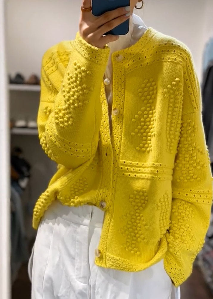 Beautiful Yellow O Neck Button Knit Sweaters Coat Fall WE014 HS-NCT241028