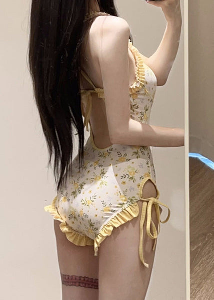 Set And Lingerie Bodysuit Beautiful Smock Yellow Print FashionChic