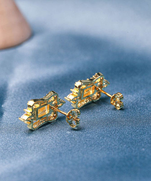 Beautiful Yellow Sterling Silver Overgild Zircon Stud Earrings TX046