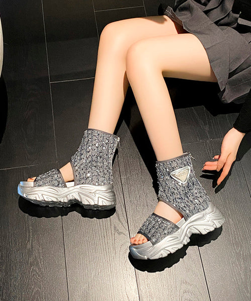 Beige Boots Platform Stylish Splicing Sequins Peep Toe KJ071 Shoe-XZ240714