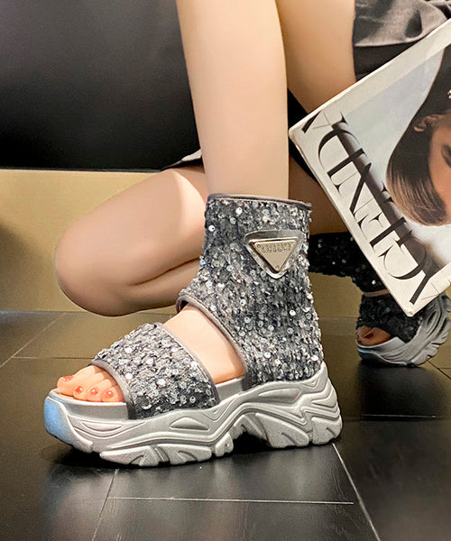 Beige Boots Platform Stylish Splicing Sequins Peep Toe KJ071 Shoe-XZ240714