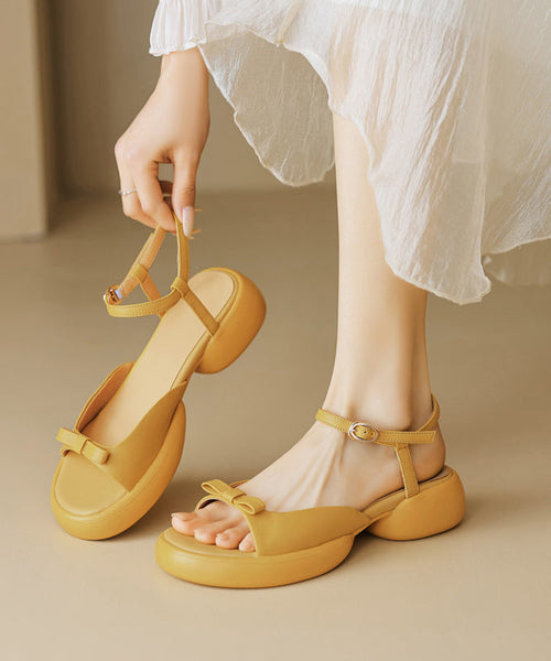 Toe Bow Splicing Peep Buckle Platform Beige Strap Sandals FashionChic