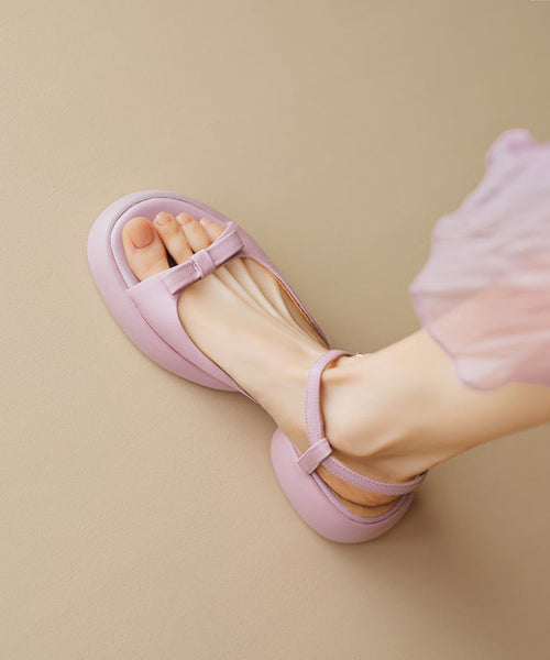 Toe Bow Splicing Peep Buckle Platform Beige Strap Sandals FashionChic