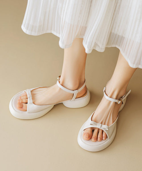Toe Bow Splicing Peep Buckle Platform Beige Strap Sandals FashionChic