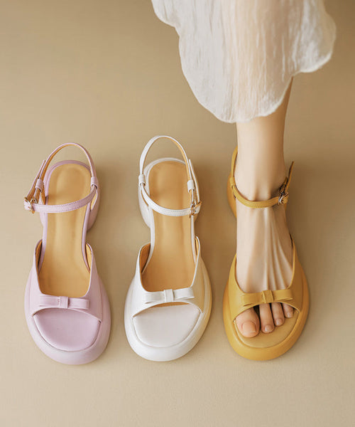 Toe Bow Splicing Peep Buckle Platform Beige Strap Sandals FashionChic