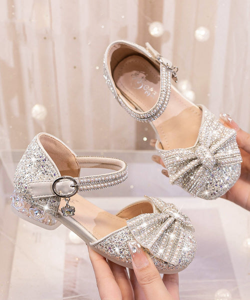 Bow Shoes Buckle Fashion Strap Beige Kids Zircon Princess Girls FashionChic
