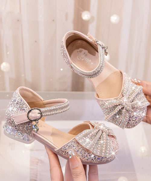 Bow Shoes Buckle Fashion Strap Beige Kids Zircon Princess Girls FashionChic