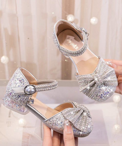 Bow Shoes Buckle Fashion Strap Beige Kids Zircon Princess Girls FashionChic