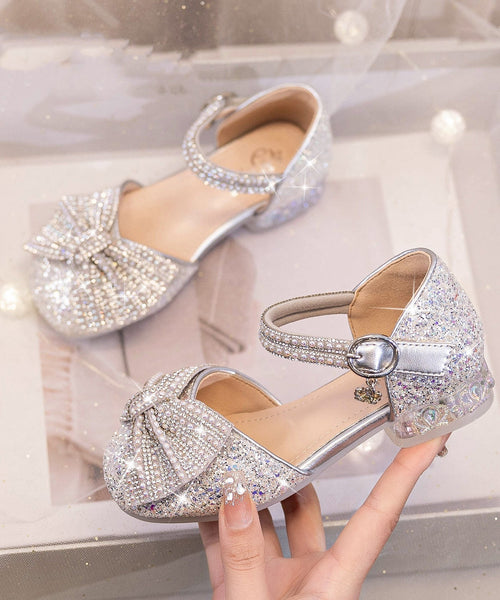 Bow Shoes Buckle Fashion Strap Beige Kids Zircon Princess Girls FashionChic