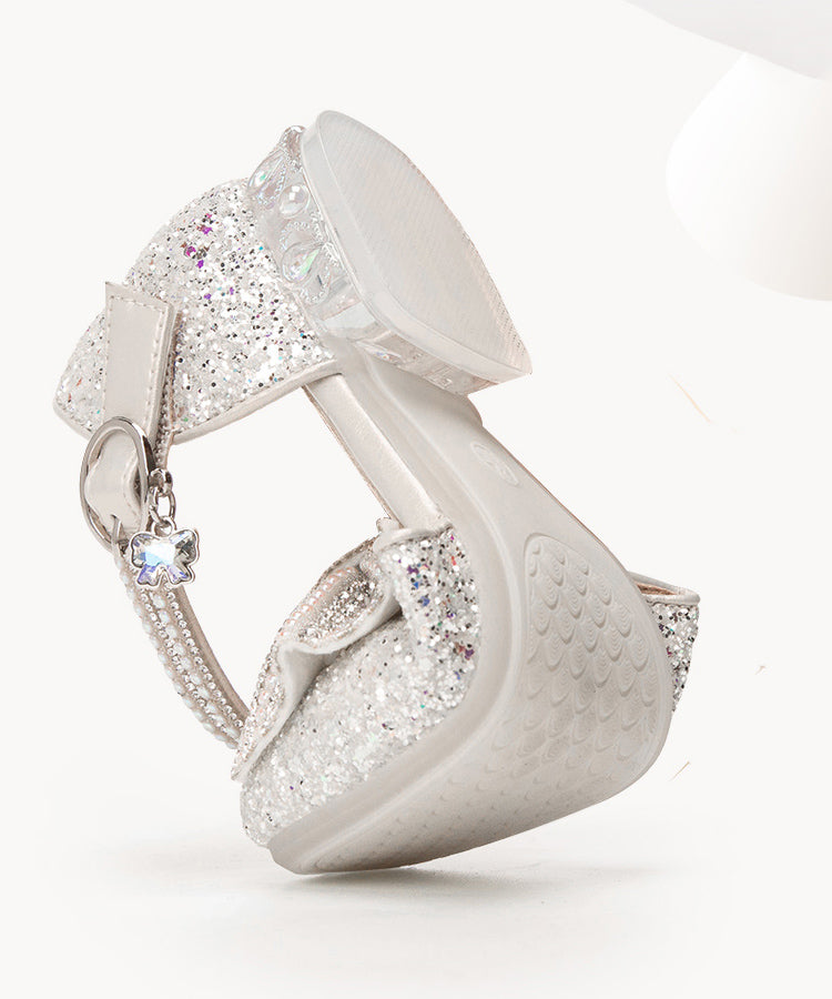 Bow Shoes Buckle Fashion Strap Beige Kids Zircon Princess Girls FashionChic