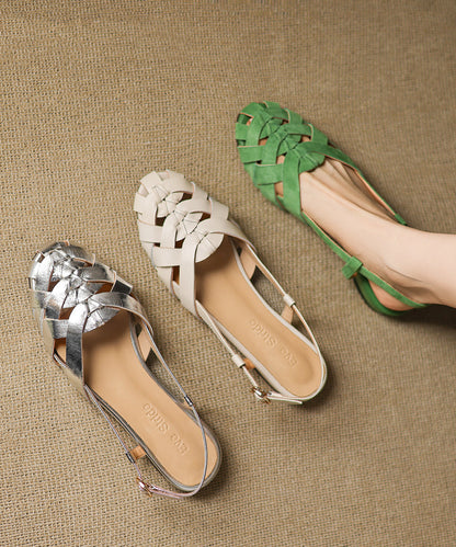Walking Leather Cowhide Out Splicing Hollow Beige Sandals FashionChic