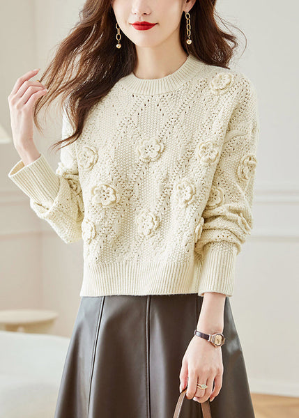 Beige Cozy Patchwork Knit Fall Sweater O Neck QS009 OM-BB241010