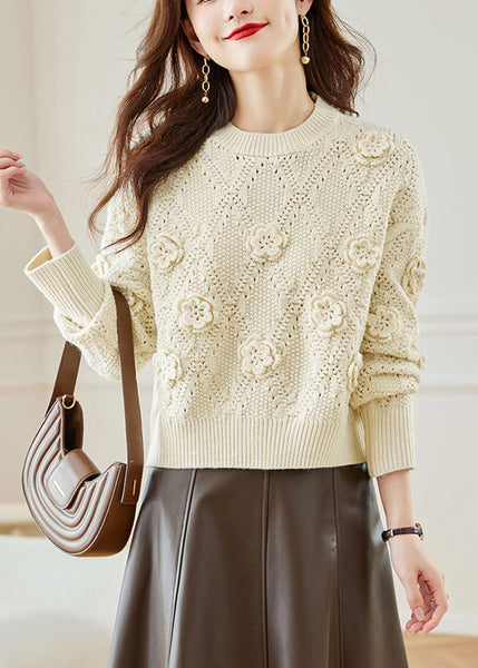 Beige Cozy Patchwork Knit Fall Sweater O Neck QS009 OM-BB241010