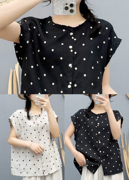 Sleeveless Oversized Beige Dot Beach Vest Linen FashionChic