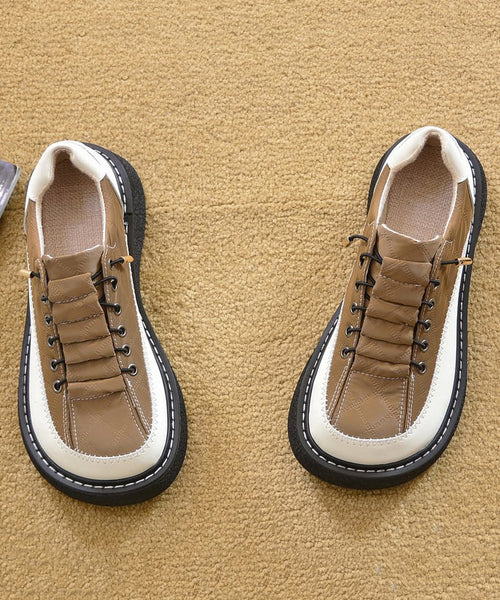 For Faux Beige Leather Comfortable Splicing Women Loafers FashionChic