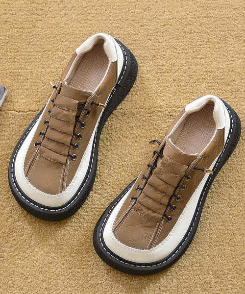 For Faux Beige Leather Comfortable Splicing Women Loafers FashionChic