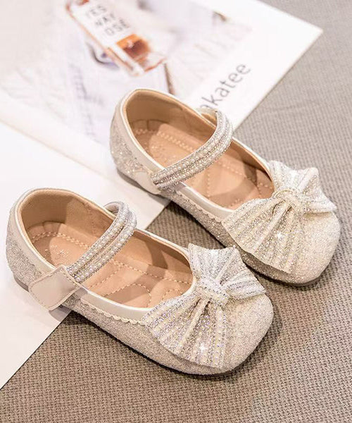 Bead Strap Fine Kids Princess Beige Bow Buckle Shoes Nail Girls FashionChic