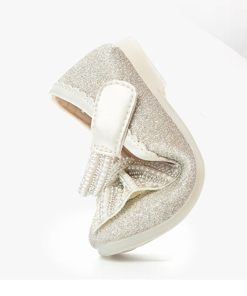 Bead Strap Fine Kids Princess Beige Bow Buckle Shoes Nail Girls FashionChic