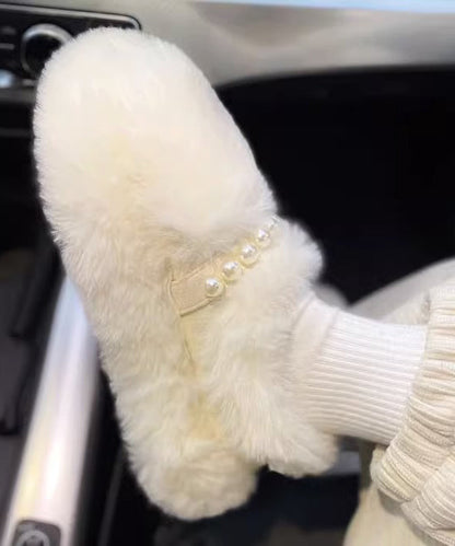 Beige Fuzzy Fur Platform Penny Loafers Fashion Splicing Nail Bead TQ053 ABC