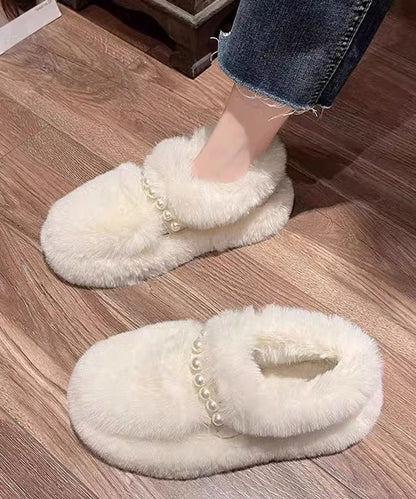 Beige Fuzzy Fur Platform Penny Loafers Fashion Splicing Nail Bead TQ053 ABC