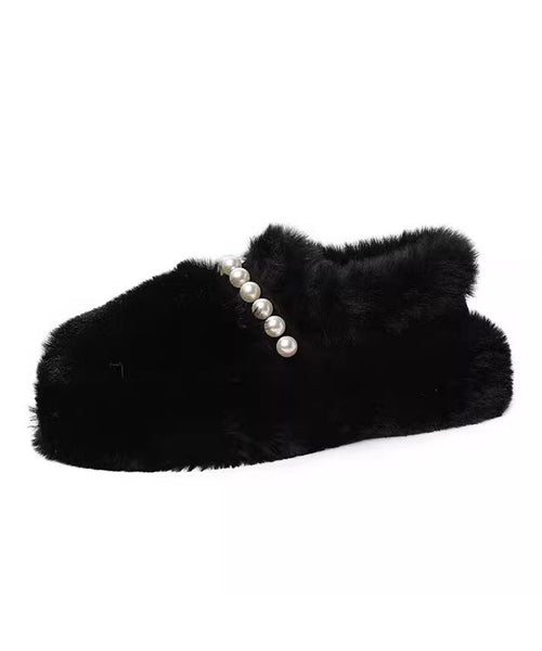 Beige Fuzzy Fur Platform Penny Loafers Fashion Splicing Nail Bead TQ053 ABC
