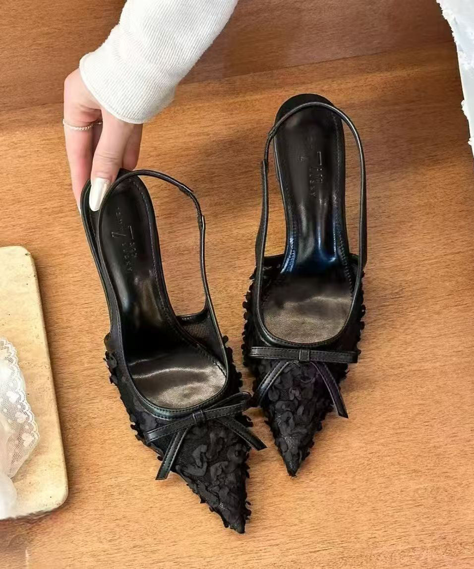 Tulle Sandals Heel High Faux Splicing Stylish Beige Leather FashionChic