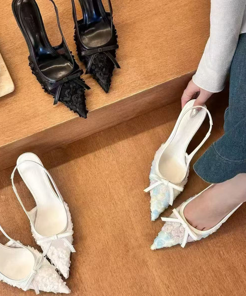 Tulle Sandals Heel High Faux Splicing Stylish Beige Leather FashionChic