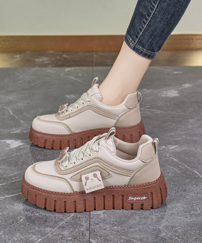 Flat Platform Khaki Feet Splicing Up Beige Shoes Lace FashionChic
