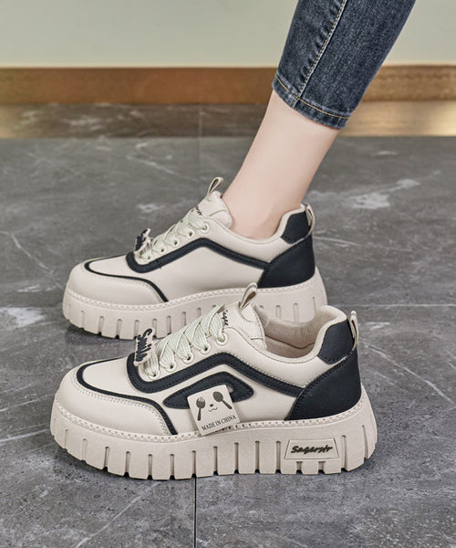 Flat Platform Khaki Feet Splicing Up Beige Shoes Lace FashionChic