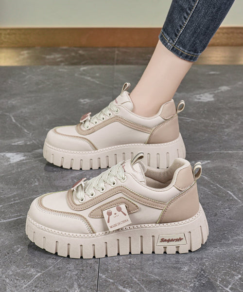 Flat Platform Khaki Feet Splicing Up Beige Shoes Lace FashionChic