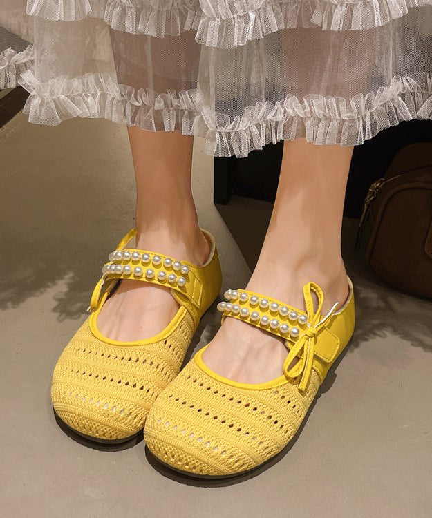 Platform Sandals Beige Slide Nail Bead Splicing Knit Breathable FashionChic