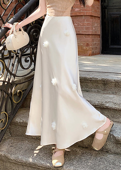 Design Skirts Beige Original Silk Waist Summer High FashionChic