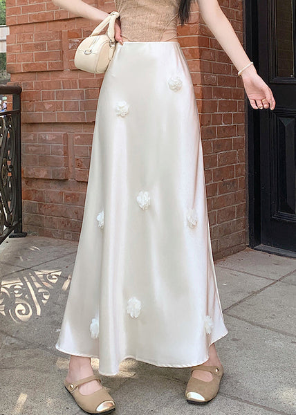 Design Skirts Beige Original Silk Waist Summer High FashionChic