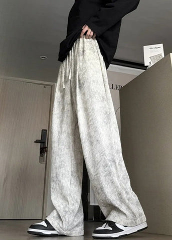 Cotton Wide Leg Tie Up Men Pockets Pants Lace Beige Dye FashionChic