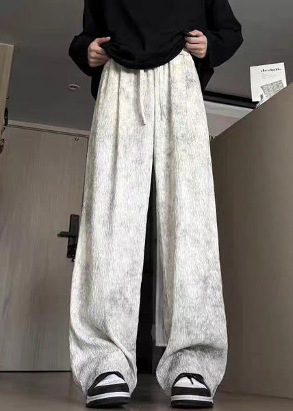 Cotton Wide Leg Tie Up Men Pockets Pants Lace Beige Dye FashionChic