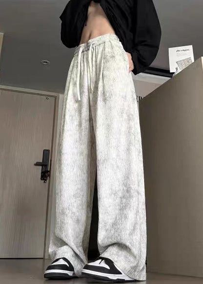 Cotton Wide Leg Tie Up Men Pockets Pants Lace Beige Dye FashionChic