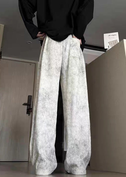 Cotton Wide Leg Tie Up Men Pockets Pants Lace Beige Dye FashionChic