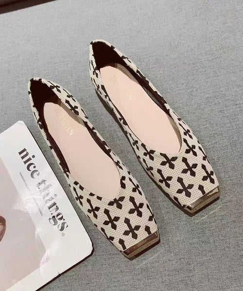 Shoes Feet Cotton Beige Fabric Flat 2025 Print New FashionChic