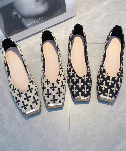 Shoes Feet Cotton Beige Fabric Flat 2025 Print New FashionChic