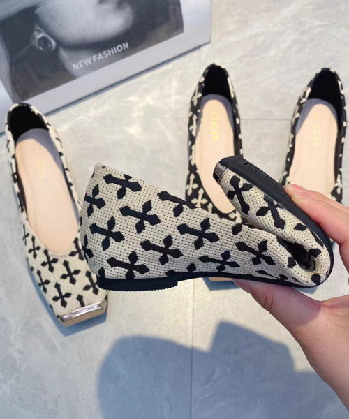 Shoes Feet Cotton Beige Fabric Flat 2025 Print New FashionChic