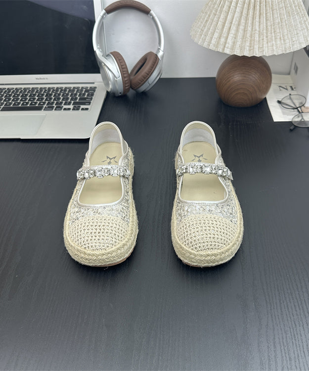 Flat Sequins Platform Beige Shoes Buckle Zircon Splicing Strap FashionChic