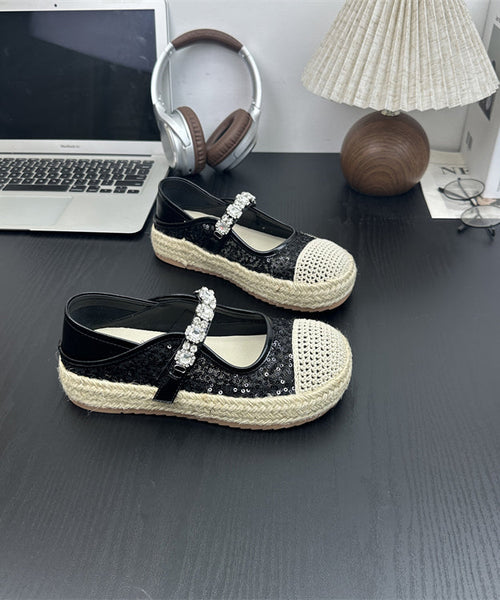 Flat Sequins Platform Beige Shoes Buckle Zircon Splicing Strap FashionChic