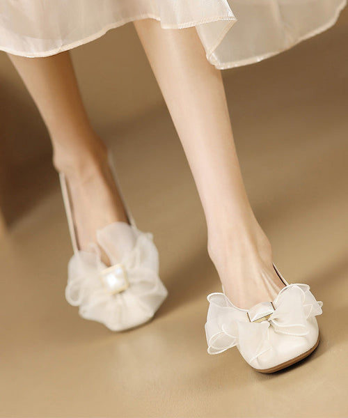 French Sheepskin Splicing Flats Bow Beige FashionChic