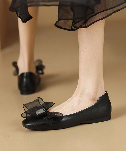 French Sheepskin Splicing Flats Bow Beige FashionChic