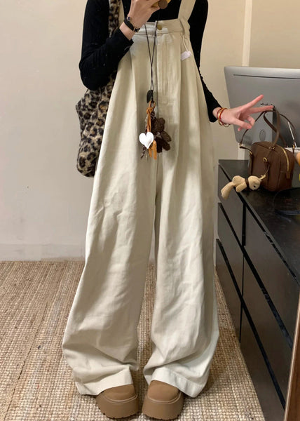 Summer Wide Beige Denim Waist High Leg Jumpsuit Solid FashionChic