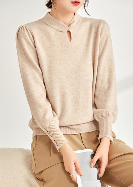 Beige Solid Loose Wool Knit Sweater Hollow Out Spring TF020