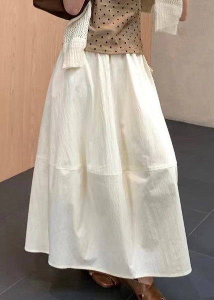 Solid Cotton Patchwork Waist Skirts Elastic Beige FashionChic