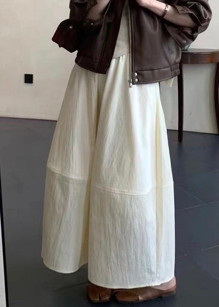 Solid Cotton Patchwork Waist Skirts Elastic Beige FashionChic