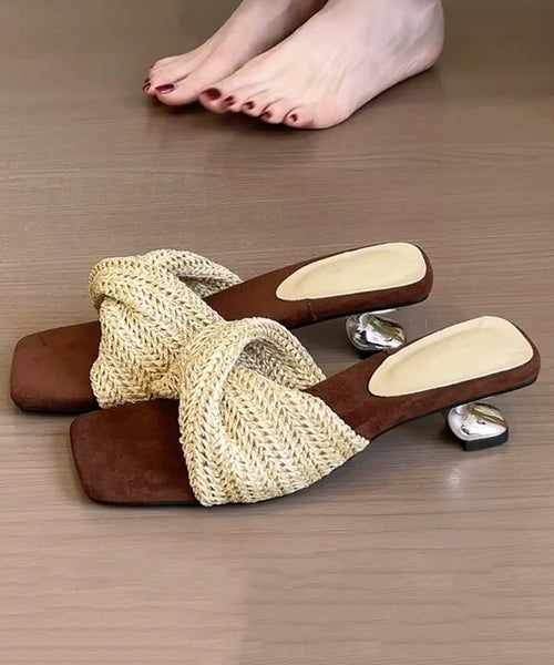 Sandals Faux Slide Leather Fitted Beige Wedge Splicing FashionChic